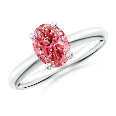 Horizontally Set Oval Pink Lab Diamond Solitaire Ring