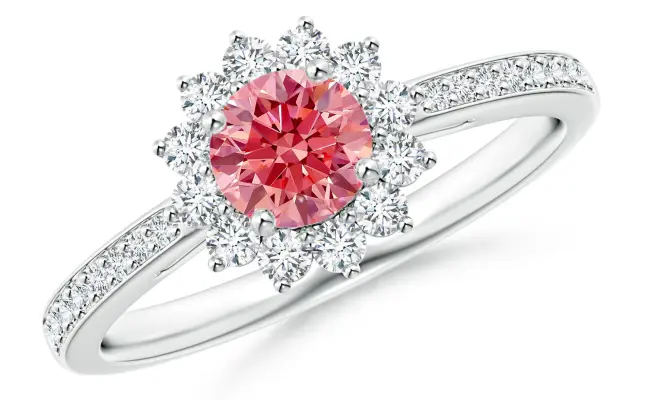 Classic Floral Halo Pink Round Engagement Ring