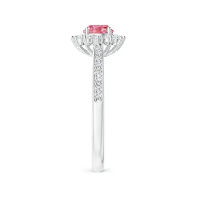 Classic Floral Halo Pink Round Engagement Ring