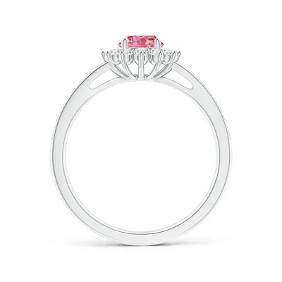 Classic Floral Halo Pink Round Engagement Ring