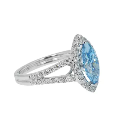 Skyblue Emerald Solitaire Lab Grown Diamond ring
