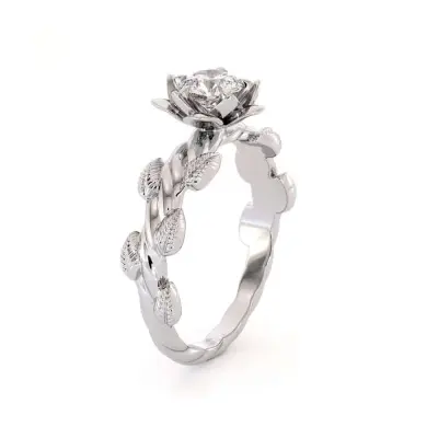 Timeless Leafy Vintage Solitaire Engagement Ring