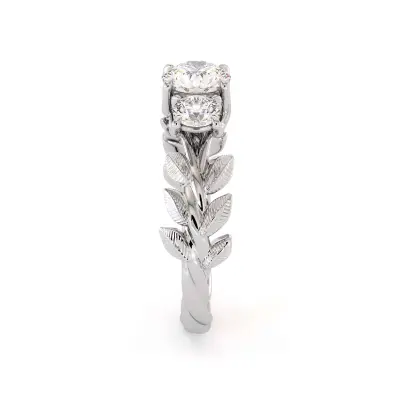 Leafy Three Stone Diamond Ring