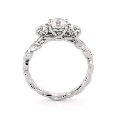 Leafy Three Stone Diamond Ring
