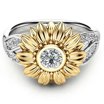White Sunflower Lab Diamond Engagement Ring