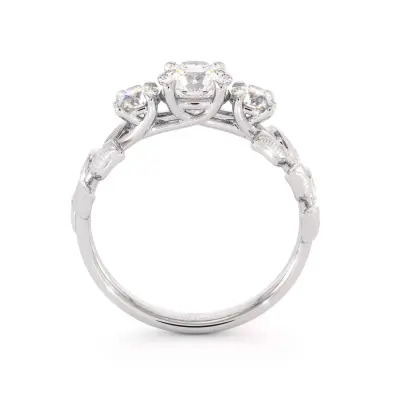 Leafy Three Stone Uniqe Prong Lab Diamond Ring
