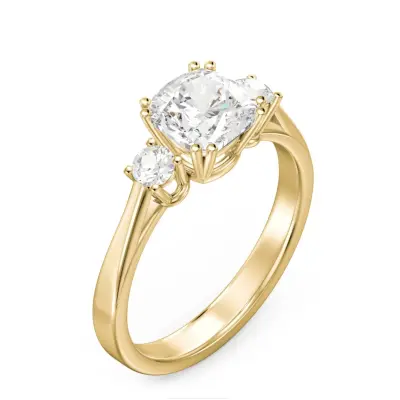 Meghan Markle Inspired 3.0 ct Lab Cushion Cut Three‑Stone Engagement Ring in 14 K Gold