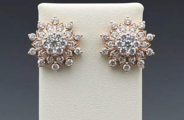 Grand Blossom" 18K Rose Gold Diamond Cluster Stud Earrings (1.03ct DWT)