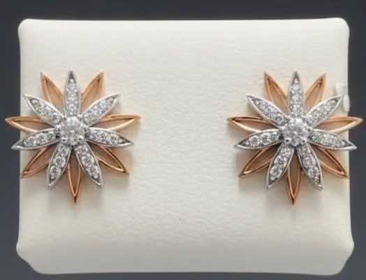 Morning Glory" 18K Two-Tone Gold Diamond Starburst Stud Earrings (0.35ct DWT)