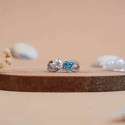 Double Heart Shape Diamond Engagement - Wedding Ring