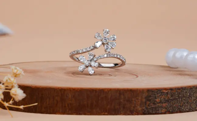 Pear & Round Cut Lab Grown Diamond Twin Flower Ring