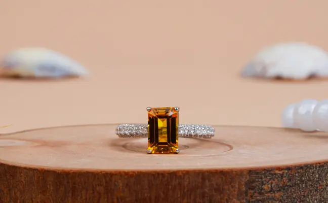 Radiant Cut Citrine Lab Diamond Wedding Band for Women