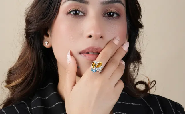 Dual Pear-Cut Citrine Diamond Cocktail Ring for Her
