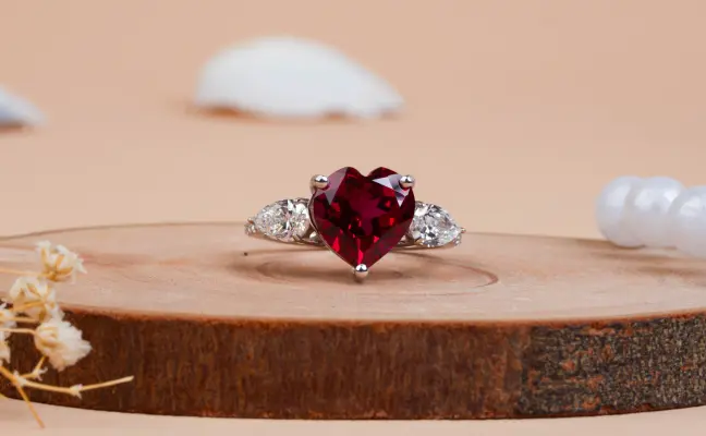 Lab-Created Heart Cut Ruby & Pear Diamond Engagement Ring