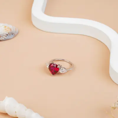 Lab-Created Heart Cut Ruby & Pear Diamond Engagement Ring