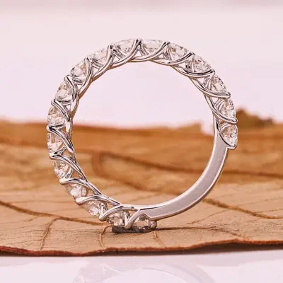 Round Cut Half Eternity Lab Grown Diamond Wedding Band