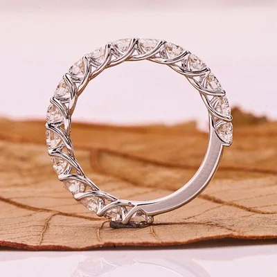 Round Cut Half Eternity Lab Grown Diamond Wedding Band