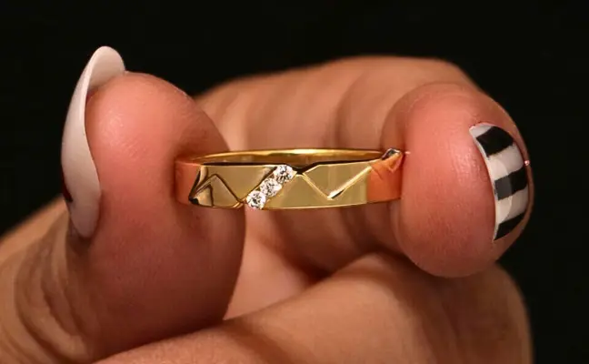 Three Diamond Accent V-Shape Gold Ring