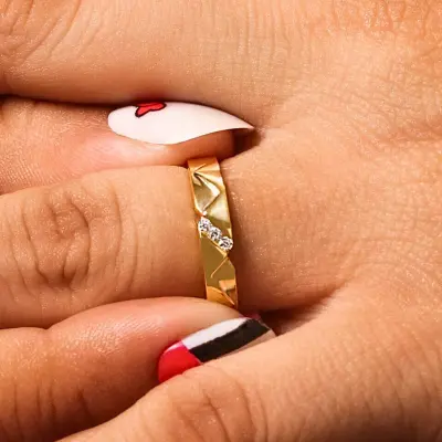Three Diamond Accent V-Shape Gold Ring