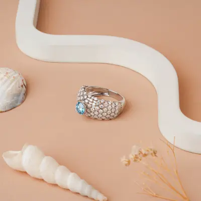 Swiss Blue Round Cut Lab Diamond Cocktail Ring