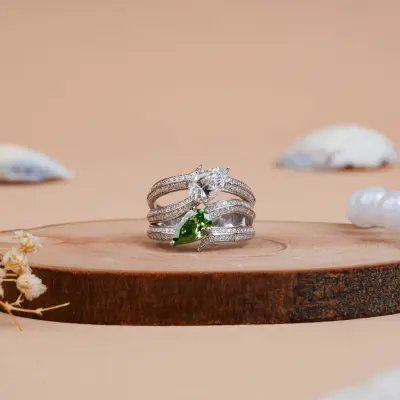 Crossover Multi Layered Pear Cut Diamond Cocktail Ring
