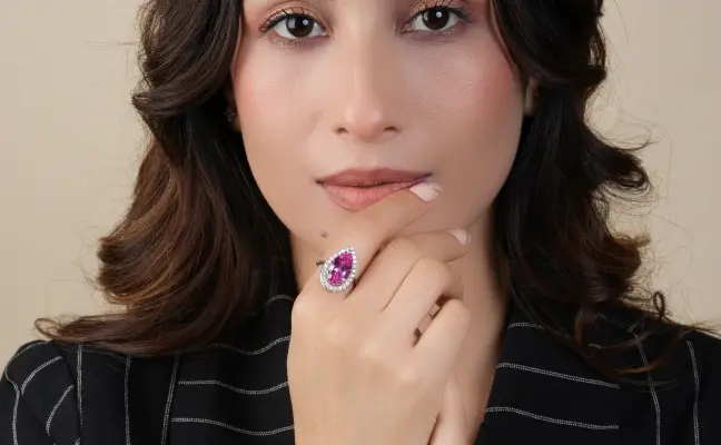 Pear Cut Halo Pink Sapphire & Engagement Diamond Ring