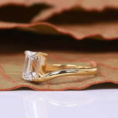 Modern Emerald Cut Lab Diamond East to West Ring