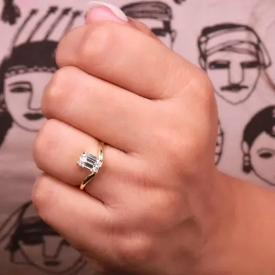 Modern Emerald Cut Lab Diamond East to West Ring