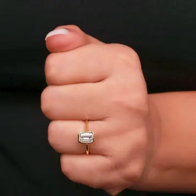 Emerald Cut Lab Grown Diamond Bezel Set Ring