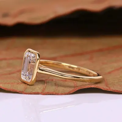 Emerald Cut Lab Grown Diamond Bezel Set Ring