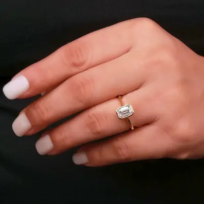 Emerald Cut Lab Grown Diamond Bezel Set Ring