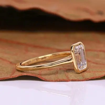 Emerald Cut Lab Grown Diamond Bezel Set Ring