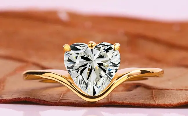 Heart Cut Lab Grown Diamond Solitaire Ring in Yellow Gold Wave Band