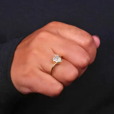 Heart Cut Lab Grown Diamond Solitaire Ring in Yellow Gold Wave Band