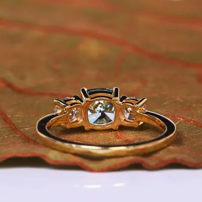 Blue Lab Grown Cushion Diamond Three Stone Ring