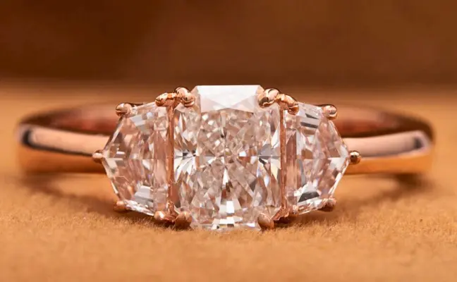 Radiant Cut Lab Grown Diamond Three Stone Engagement Ring