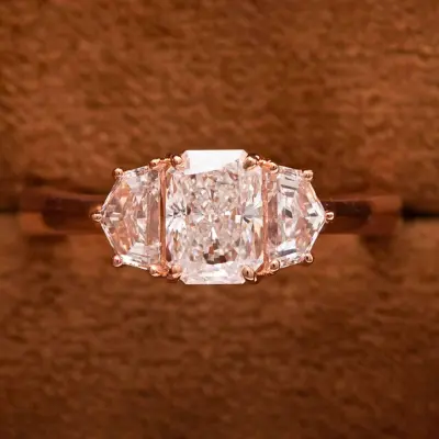 Radiant Cut Lab Grown Diamond Three Stone Engagement Ring