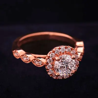Round Cut Lab Grown Diamond Halo Engagement Ring