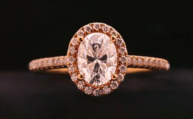 Oval Cut Lab Grown Diamond Halo Engagement Ring with Pavé Band