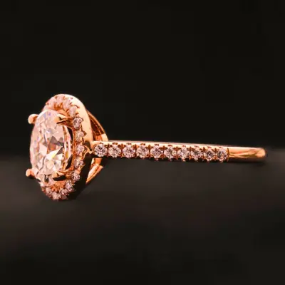 Oval Cut Lab Grown Diamond Halo Engagement Ring with Pavé Band