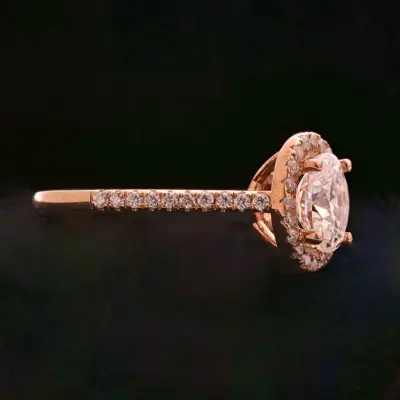 Oval Cut Lab Grown Diamond Halo Engagement Ring with Pavé Band