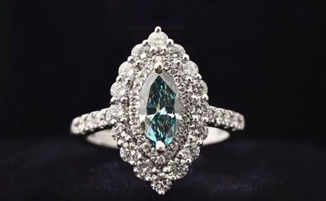 Blue Marquise Cut Lab Grown Diamond Halo Engagement Ring