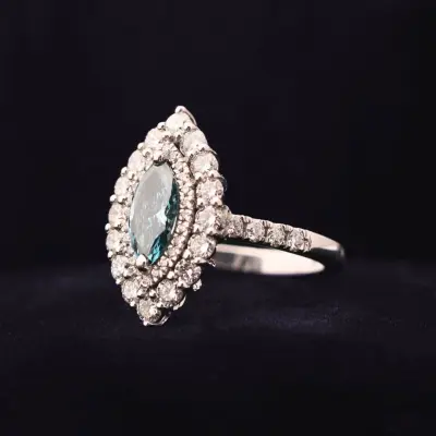 Blue Marquise Cut Lab Grown Diamond Halo Engagement Ring
