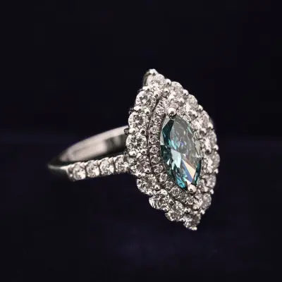Blue Marquise Cut Lab Grown Diamond Halo Engagement Ring