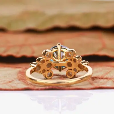 Vintage Floral Blue Lab Grown Diamond Engagement Ring