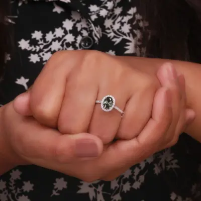 Green Oval Cut Lab Grown Diamond Halo Engagement Ring