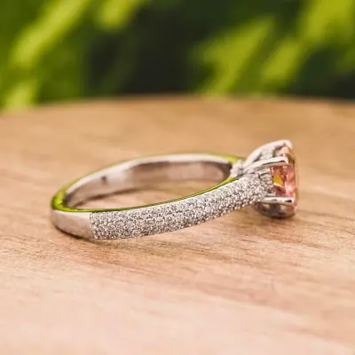Vivid Pink Heart Cut Lab Grown Diamond Ring with Diamond Pave Band