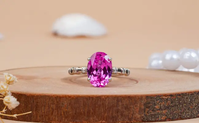 Oval Pink Sapphire Hidden Halo Engagement Ring