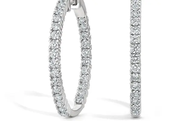 0.50 Carat Diamond, Sterling Silver Inside-Out Round Cut Lab-Grown Diamond Hoop Earring (J, VS-SI)