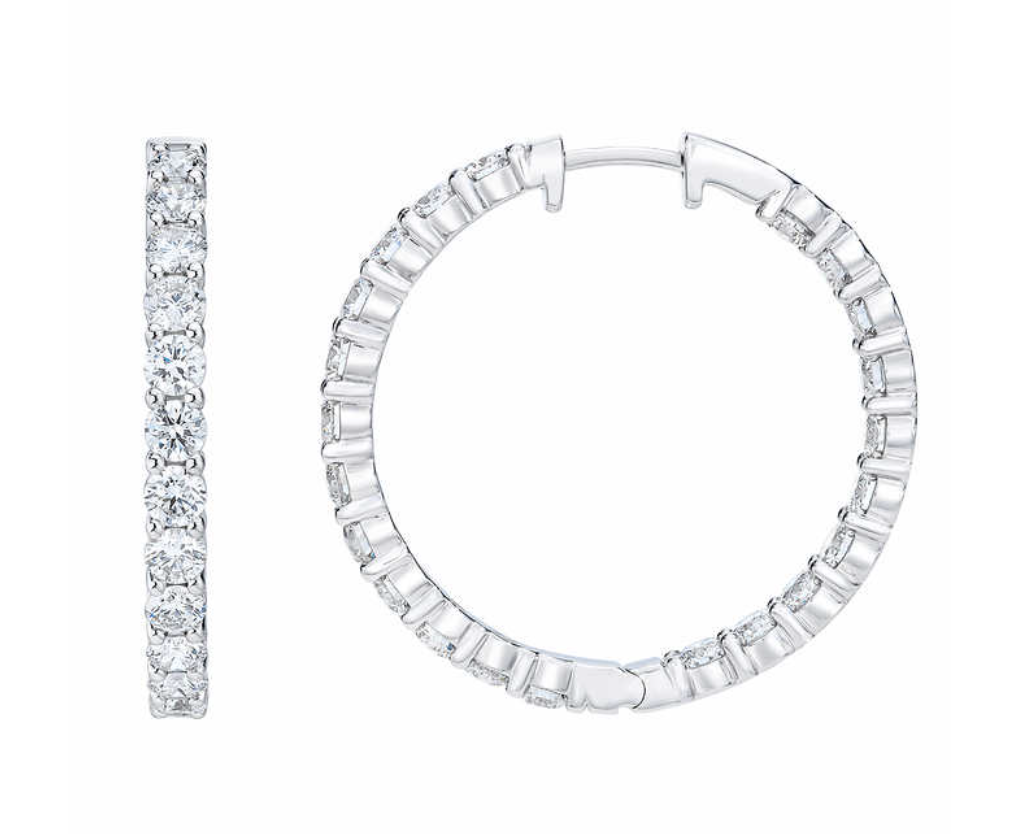 Round Brilliant 4.00 ctw VS2 Clarity, I-J Color Diamond 14kt White Gold Inside Outside Hoop Earrings